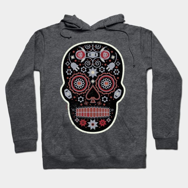 Terciopelo Rojo Skull Socket Mexican Sugar Skull Hoodie by DanielLiamGill